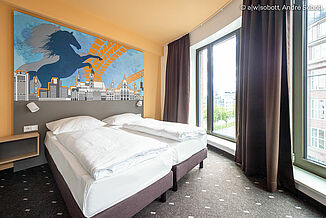 View of a hotel room at the B & B Hotel in the Hanover Vahrenwald office and business centre.